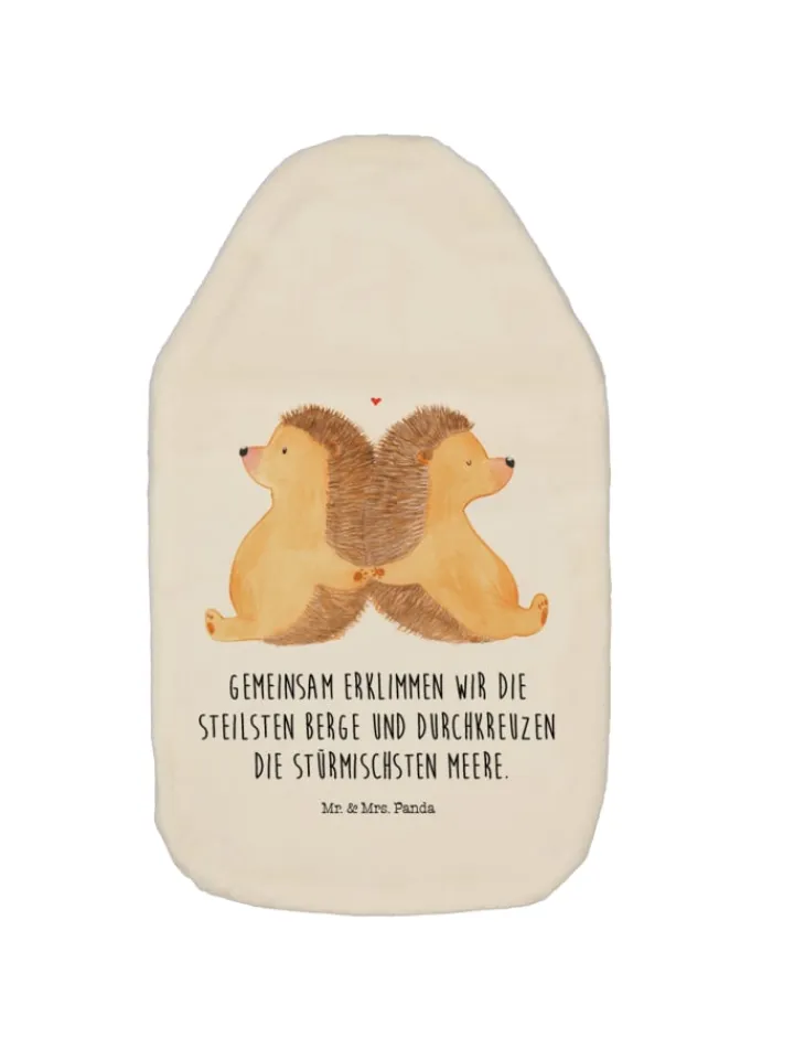 Mr. & Mrs. Panda Wärmflaschen & -Kissen<Wärmflasche Igel händchenhaltend mit Spruch in Weiß