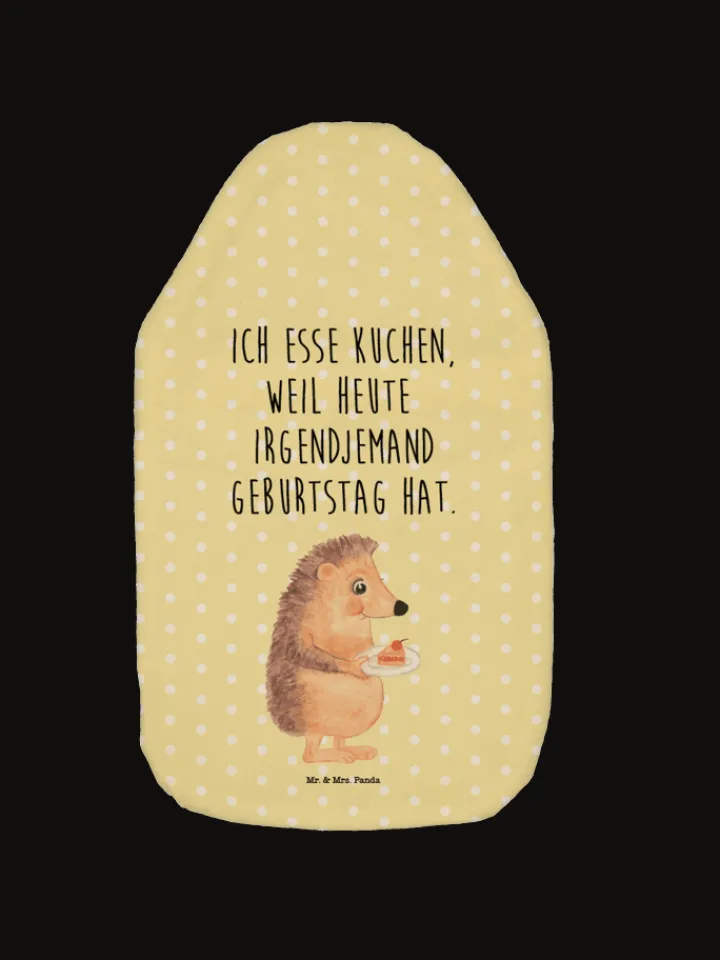 Mr. & Mrs. Panda Wärmflaschen & -Kissen<Wärmflasche Igel Kuchenstück mit Spruch in Gelb Pastell