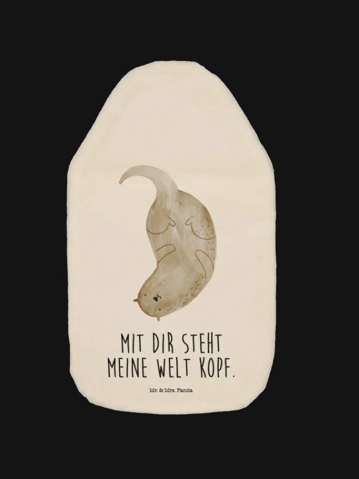 Mr. & Mrs. Panda Wärmflaschen & -Kissen<Wärmflasche Otter Kopfüber mit Spruch in Weiß