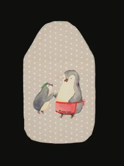 Mr. & Mrs. Panda Wärmflaschen & -Kissen<Wärmflasche Pinguin mit Kind ohne Spruch in Grau Pastell