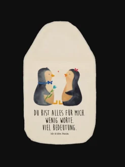 Mr. & Mrs. Panda Wärmflaschen & -Kissen<Wärmflasche Pinguin Pärchen mit Spruch in Weiß