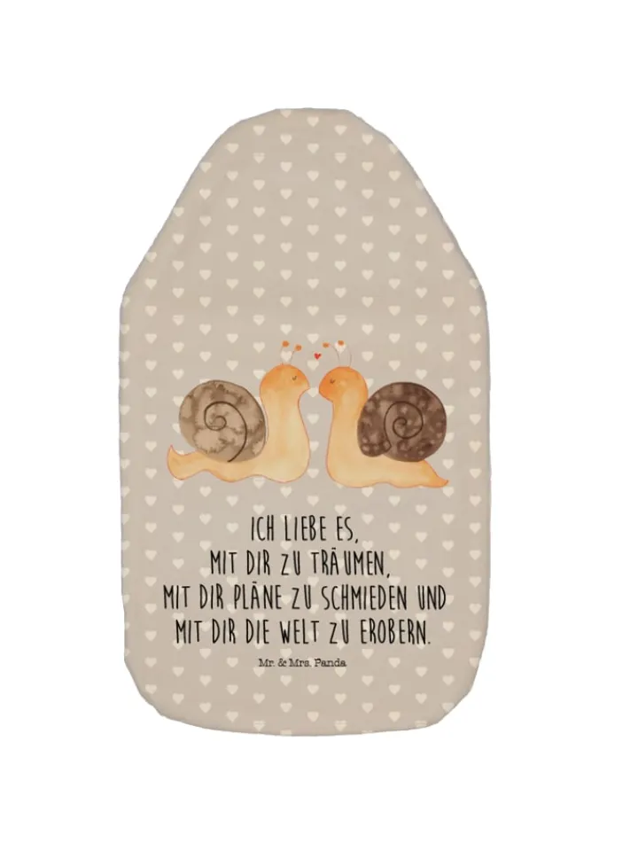 Mr. & Mrs. Panda Wärmflaschen & -Kissen<Wärmflasche Schnecken Liebe mit Spruch in Grau Pastell