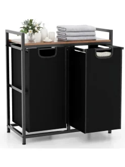 COSTWAY Wäschekörbe & -Ständer<Wäschekorb 2 Fächer 90L in Schwarz