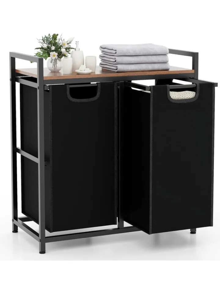 COSTWAY Wäschekörbe & -Ständer<Wäschekorb 2 Fächer 90L in Schwarz