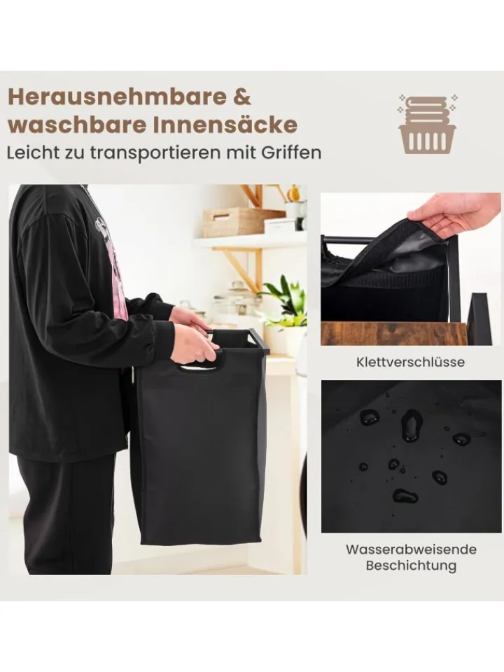 COSTWAY Wäschekörbe & -Ständer<Wäschekorb 2 Fächer 90L in Schwarz