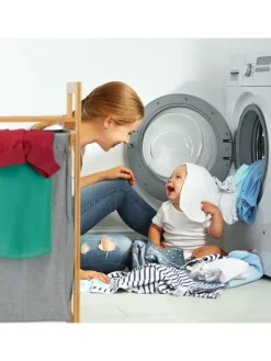 relaxdays Wäschekörbe & -Ständer<Wäschekorb 2 Fächer mit Ablage