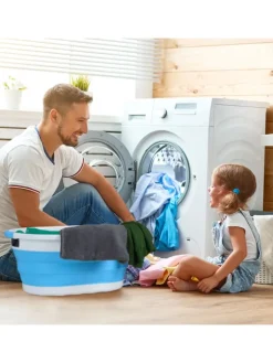 relaxdays Wäschekörbe & -Ständer<Wäschekorb "faltbar" in Blau - 36 l