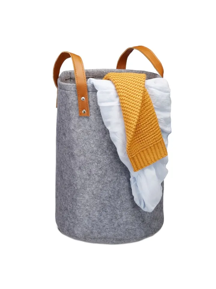 relaxdays Wäschekörbe & -Ständer<Wäschekorb in Anthrazit - (H)45 x Ø30 cm