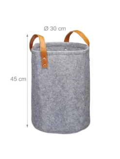 relaxdays Wäschekörbe & -Ständer<Wäschekorb in Anthrazit - (H)45 x Ø30 cm
