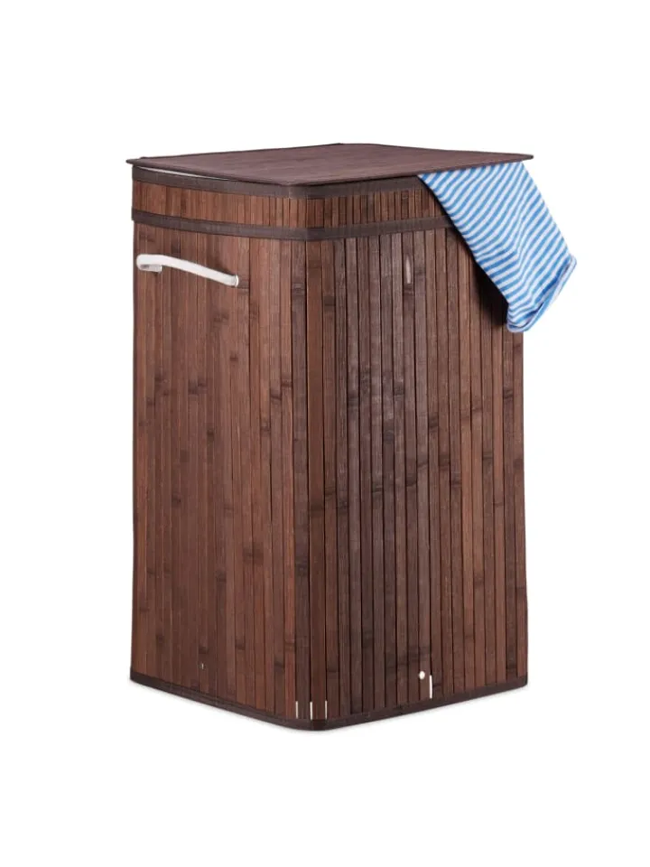 relaxdays Wäschekörbe & -Ständer<Wäschekorb in Braun - (B)36 x (H)63 x (T)36 cm