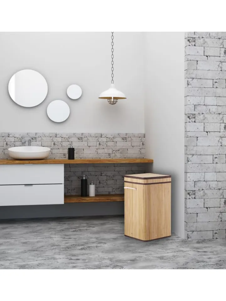relaxdays Wäschekörbe & -Ständer<Wäschekorb in Braun - (B)36 x (H)63 x (T)36 cm