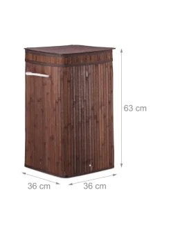 relaxdays Wäschekörbe & -Ständer<Wäschekorb in Braun - (B)36 x (H)63 x (T)36 cm