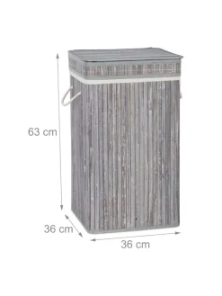 relaxdays Wäschekörbe & -Ständer<Wäschekorb in Grau - (B)36 x (H)63 x (T)36 cm