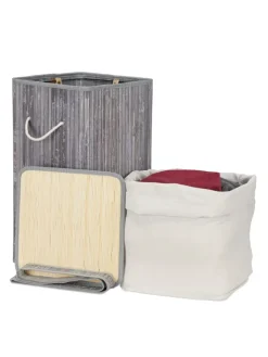 relaxdays Wäschekörbe & -Ständer<Wäschekorb in Grau - (B)36 x (H)63 x (T)36 cm