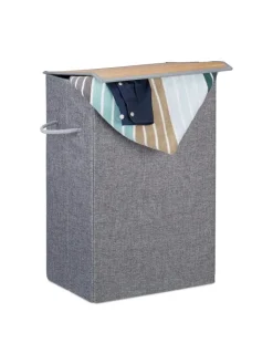 relaxdays Wäschekörbe & -Ständer<Wäschekorb in Grau - (B)40 x (H)60 x (T)30 cm