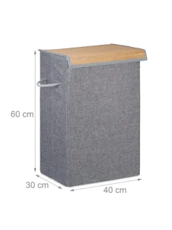 relaxdays Wäschekörbe & -Ständer<Wäschekorb in Grau - (B)40 x (H)60 x (T)30 cm