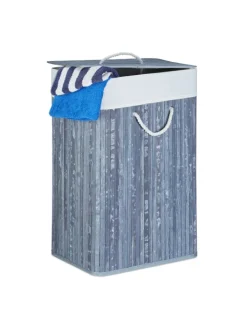 relaxdays Wäschekörbe & -Ständer<Wäschekorb in Grau - (B)43,5 x (H)65,5 x (T)33,5 cm