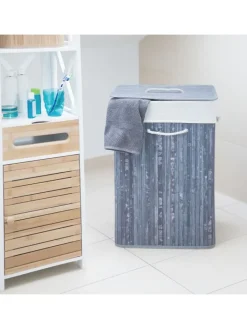 relaxdays Wäschekörbe & -Ständer<Wäschekorb in Grau - (B)43,5 x (H)65,5 x (T)33,5 cm