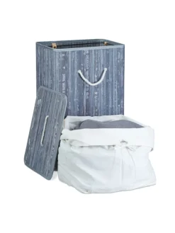 relaxdays Wäschekörbe & -Ständer<Wäschekorb in Grau - (B)43,5 x (H)65,5 x (T)33,5 cm
