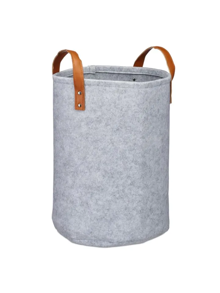 relaxdays Wäschekörbe & -Ständer<Wäschekorb in Grau - (H)45 x Ø30 cm