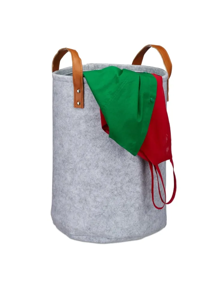 relaxdays Wäschekörbe & -Ständer<Wäschekorb in Grau - (H)45 x Ø30 cm
