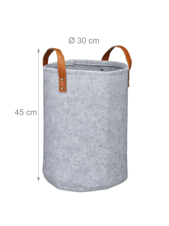 relaxdays Wäschekörbe & -Ständer<Wäschekorb in Grau - (H)45 x Ø30 cm