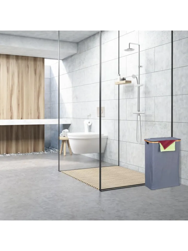 relaxdays Wäschekörbe & -Ständer<Wäschekorb in Grau/ Natur - 105 l