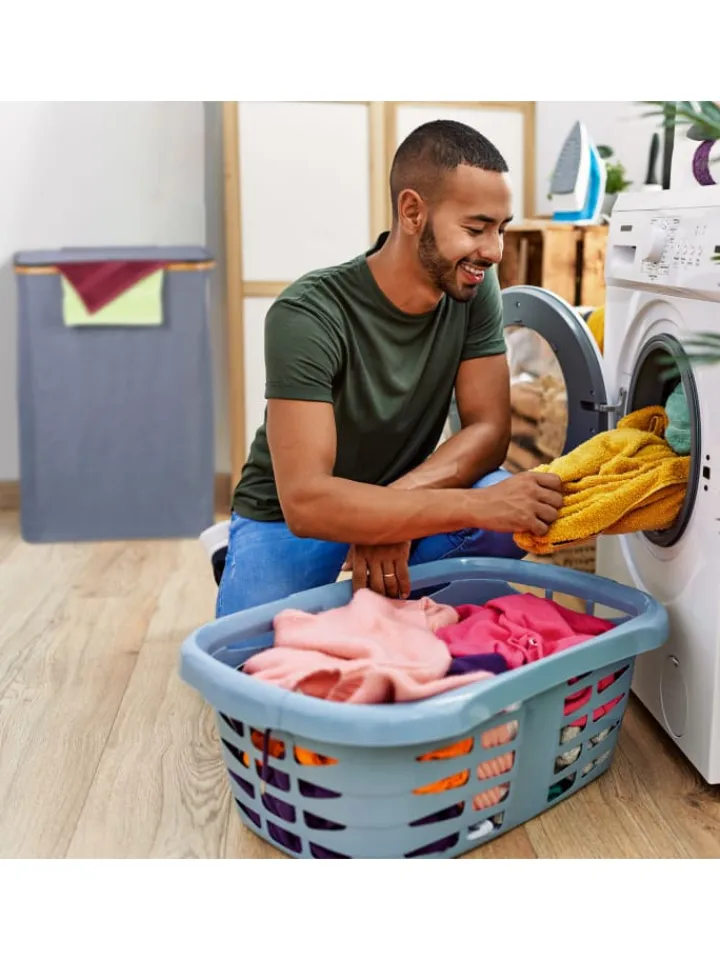 relaxdays Wäschekörbe & -Ständer<Wäschekorb in Grau/ Natur - 105 l