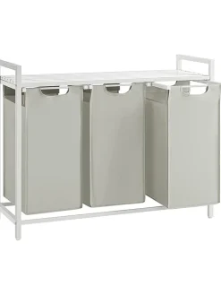 SONGMICS Wäschekörbe & -Ständer<Wäschekorb in Hellgrau/ Weiß - (B)92,5 x (H)72 x (T)33 cm