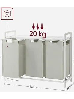 SONGMICS Wäschekörbe & -Ständer<Wäschekorb in Hellgrau/ Weiß - (B)92,5 x (H)72 x (T)33 cm