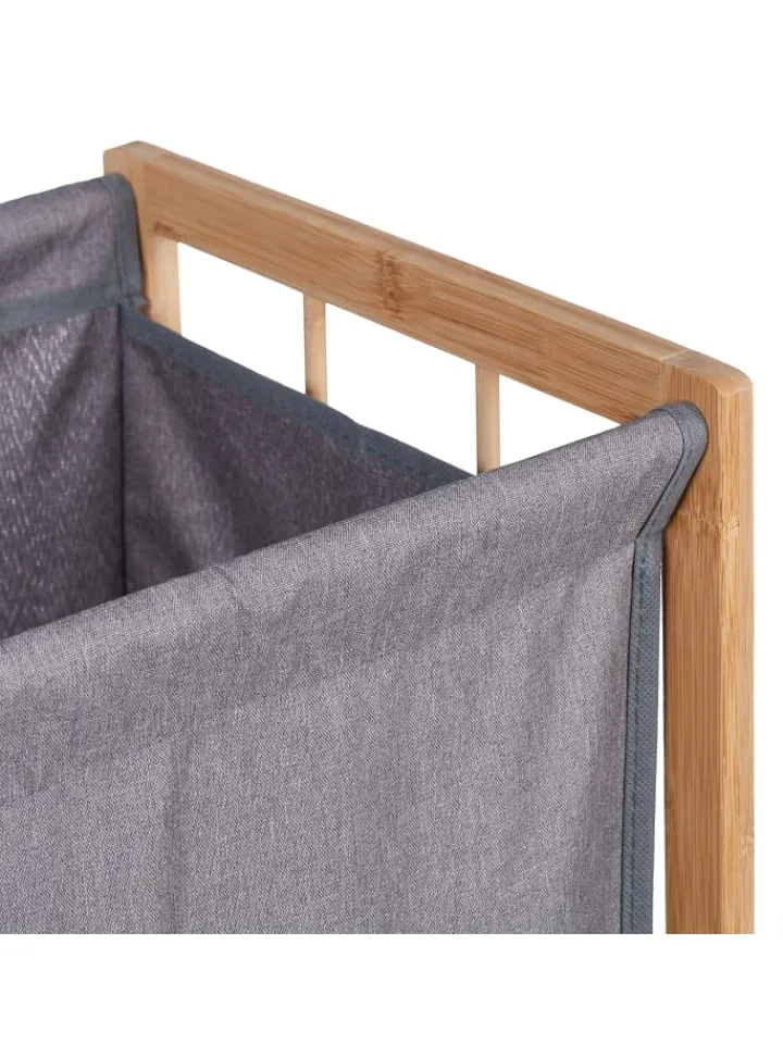 relaxdays Wäschekörbe & -Ständer<Wäschekorb in Natur/ Grau - (B)39 x (H)60 x (T)30 cm