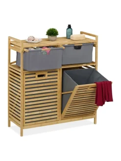 relaxdays Wäschekörbe & -Ständer<Wäschekorb in Natur/ Grau - (B)88 x (H)95 x (T)33 cm