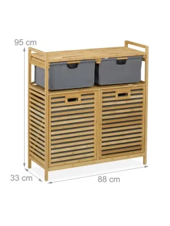 relaxdays Wäschekörbe & -Ständer<Wäschekorb in Natur/ Grau - (B)88 x (H)95 x (T)33 cm