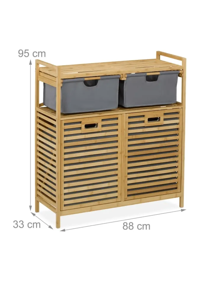 relaxdays Wäschekörbe & -Ständer<Wäschekorb in Natur/ Grau - (B)88 x (H)95 x (T)33 cm