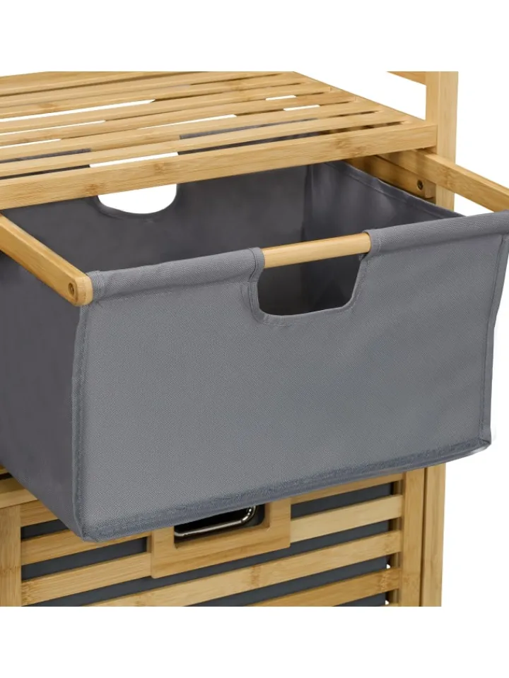 relaxdays Wäschekörbe & -Ständer<Wäschekorb in Natur/ Grau - (B)88 x (H)95 x (T)33 cm