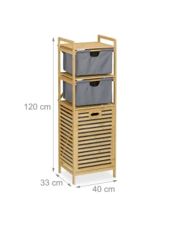 relaxdays Wäschekörbe & -Ständer<Wäschekorb in Natur/ Grau - (B)40 x (H)120 x (T)33 cm