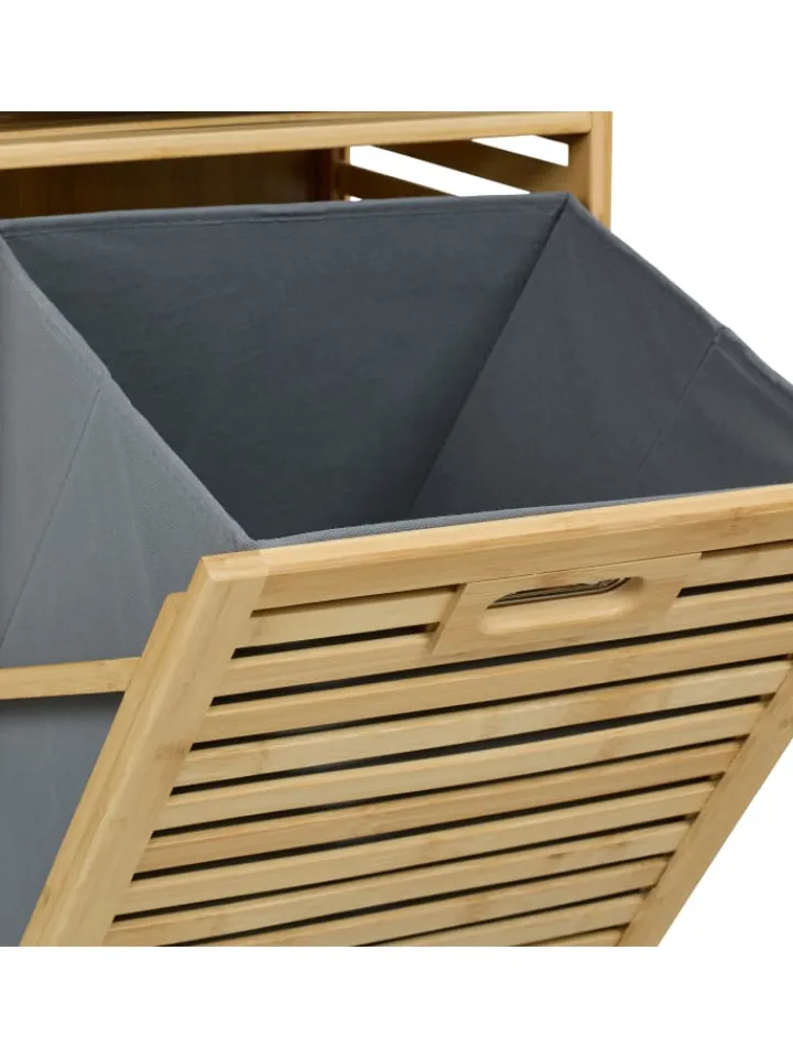 relaxdays Wäschekörbe & -Ständer<Wäschekorb in Natur/ Grau - (B)40 x (H)120 x (T)33 cm