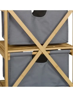 relaxdays Wäschekörbe & -Ständer<Wäschekorb in Natur/ Grau - (B)40 x (H)120 x (T)33 cm