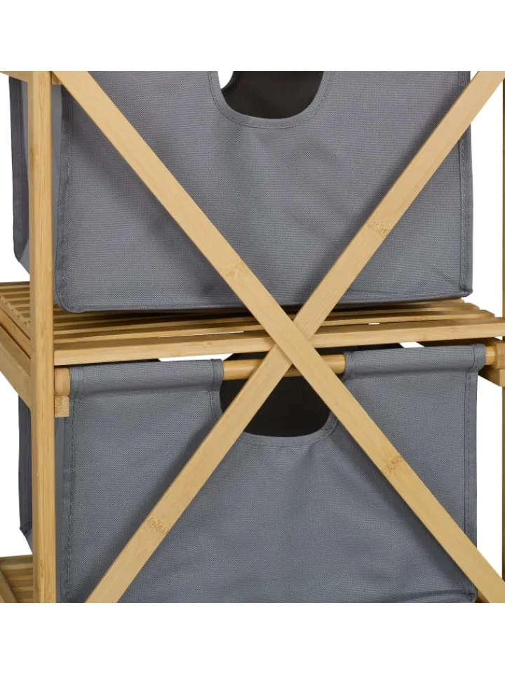 relaxdays Wäschekörbe & -Ständer<Wäschekorb in Natur/ Grau - (B)40 x (H)120 x (T)33 cm