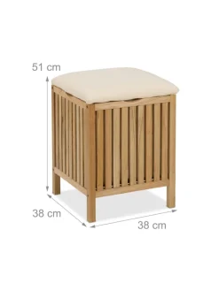 relaxdays Wäschekörbe & -Ständer<Wäschekorb in Natur/ Weiß - 30 l