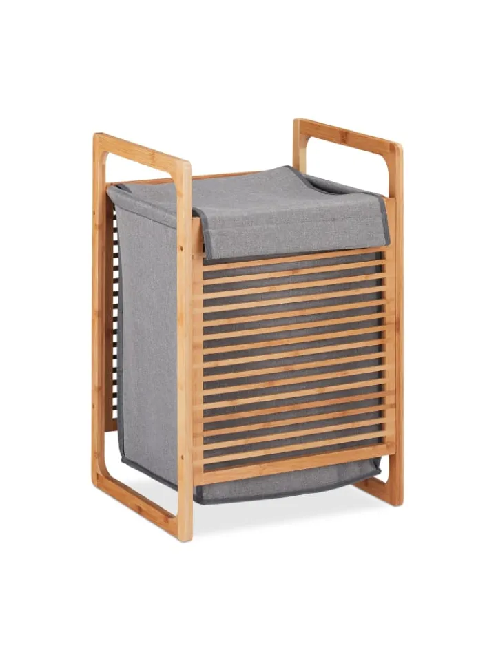 relaxdays Wäschekörbe & -Ständer<Wäschekorb in Natur/Grau - (B)40 x (H)60 x (T)35 cm