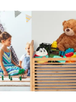 relaxdays Wäschekörbe & -Ständer<Wäschekorb in Natur/Grau - (B)40 x (H)60 x (T)35 cm