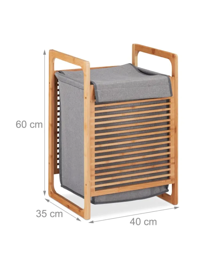 relaxdays Wäschekörbe & -Ständer<Wäschekorb in Natur/Grau - (B)40 x (H)60 x (T)35 cm