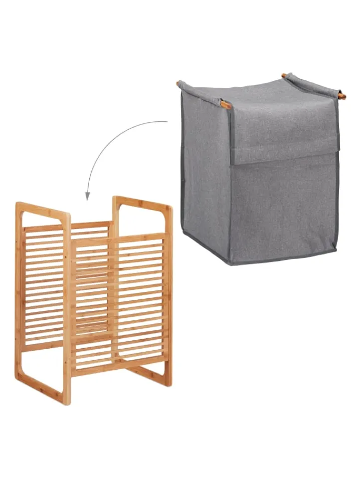 relaxdays Wäschekörbe & -Ständer<Wäschekorb in Natur/Grau - (B)40 x (H)60 x (T)35 cm