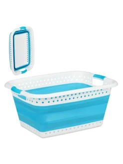 relaxdays Wäschekörbe & -Ständer<Wäschekorb in Petrol - (B)61 x (H)27 x (T)45,5 cm