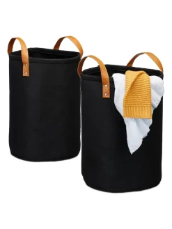 relaxdays Wäschekörbe & -Ständer<Wäschekorb in Schwarz - 28 Liter