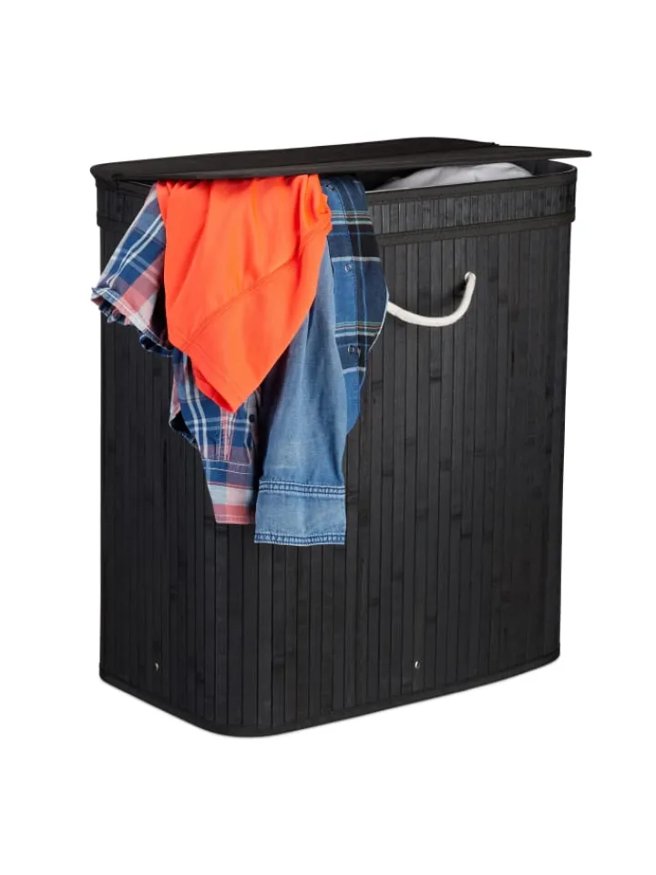 relaxdays Wäschekörbe & -Ständer<Wäschekorb in Schwarz - (B)55 x (H)63 x (T)35 cm