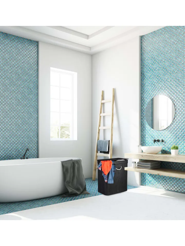 relaxdays Wäschekörbe & -Ständer<Wäschekorb in Schwarz - (B)55 x (H)63 x (T)35 cm