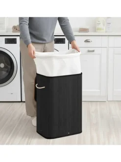 relaxdays Wäschekörbe & -Ständer<Wäschekorb in Schwarz - (B)40 x (H)60 x (T)30 cm