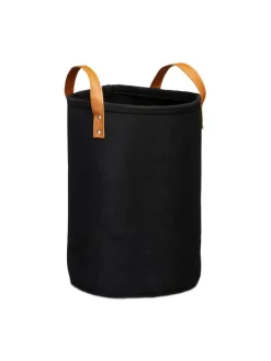 relaxdays Wäschekörbe & -Ständer<Wäschekorb in Schwarz - (H)45 x Ø30 cm